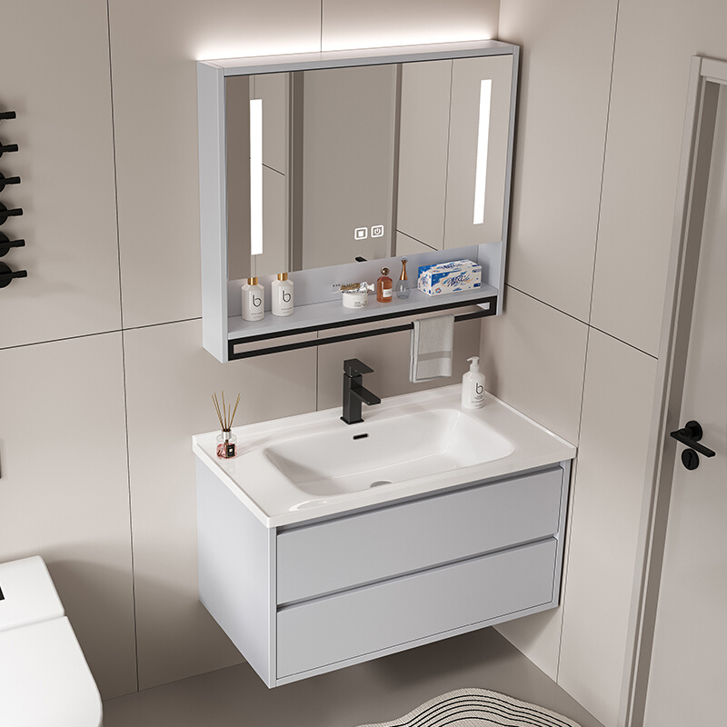 新实木浴室柜陶瓷一体盆卫生间智能洗手池洗脸盆柜组合挂墙式洗漱