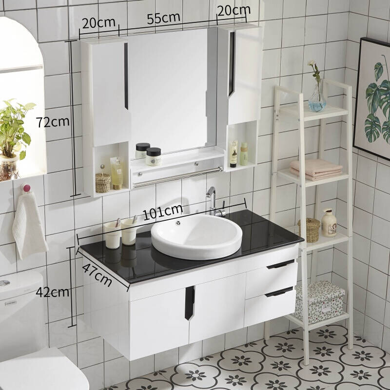 卫浴PVC浴室柜组合小户型洗漱台洗手脸面盆池卫生间现代简约镜柜
