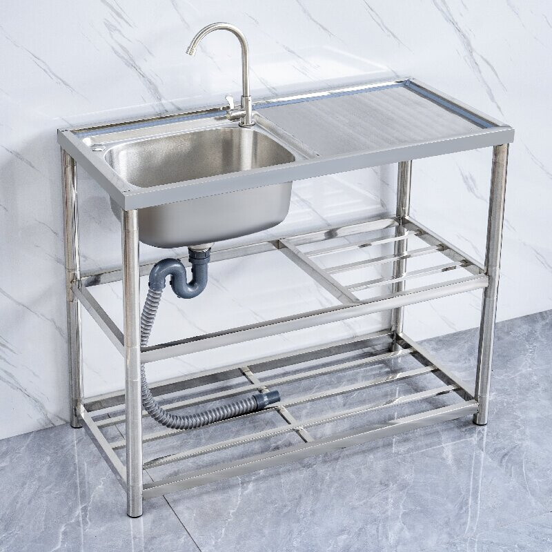 不锈钢水槽单槽洗菜池带支架平台厨房洗碗盆简易置物架洗手盆家用