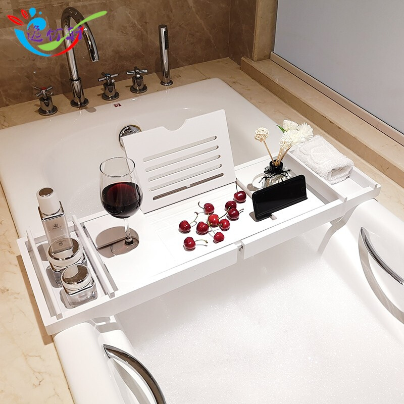 竹制浴缸架欧式伸缩防滑多功能泡澡平板手机支架卫生间浴缸置物架
