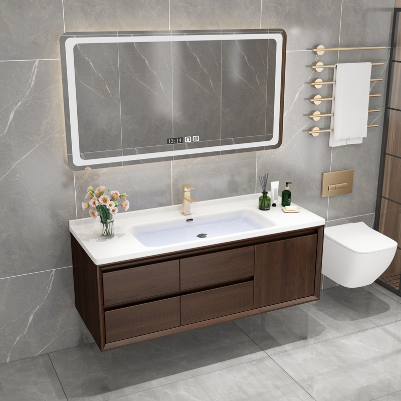 现代简约新中式橡木浴室柜组合卫生间实木双盆洗手池洗脸盆柜组合