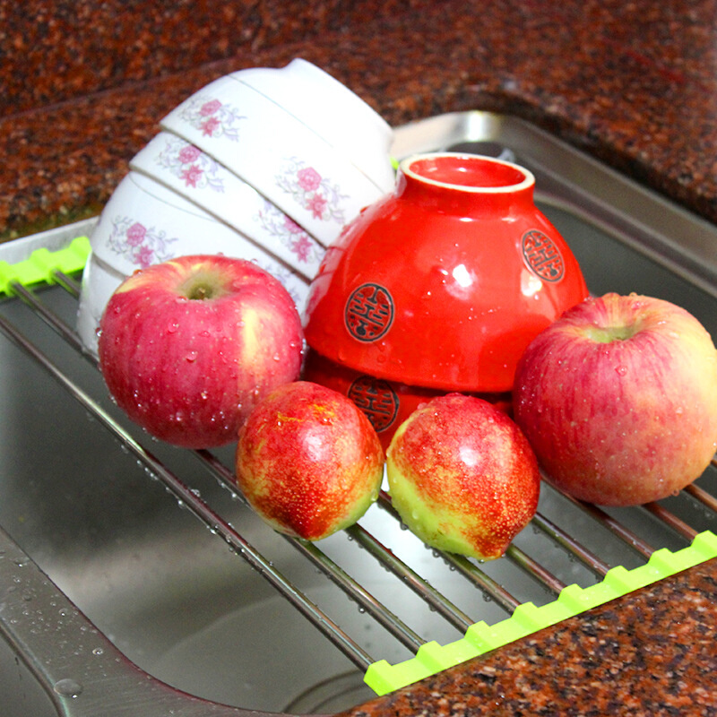不锈钢可伸缩沥水篮厨房水槽台面折叠置物架洗菜盆果蔬清洗沥水板