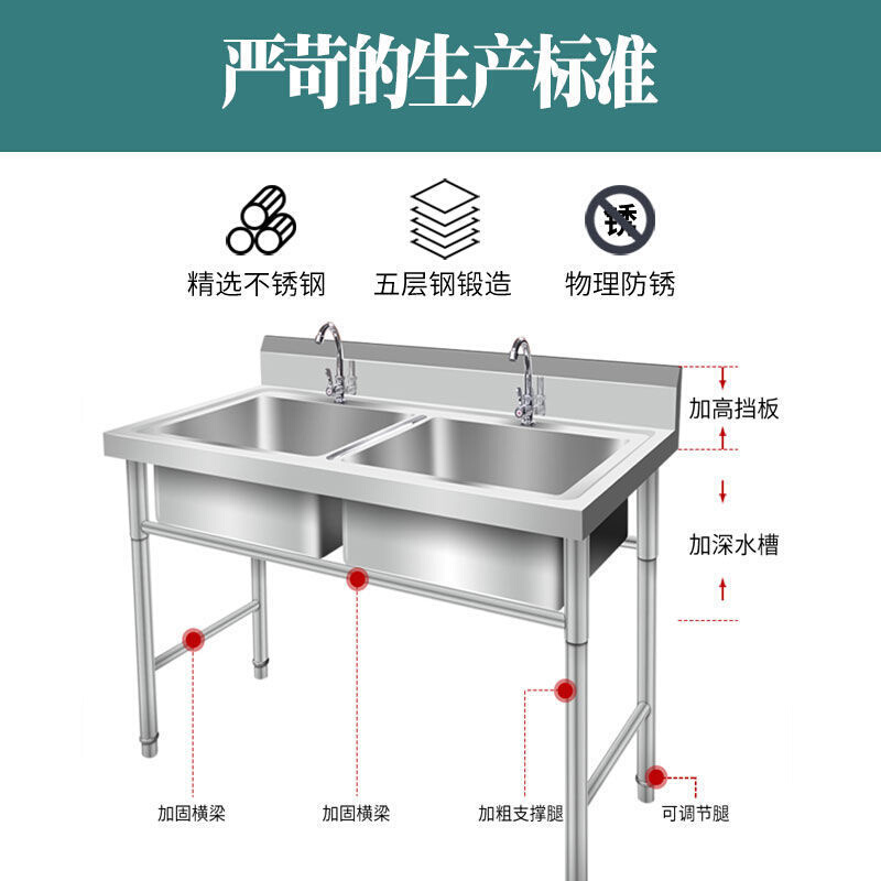 不锈钢商用水槽单槽双槽水池带支架厨房洗碗槽洗菜池消毒池三连池