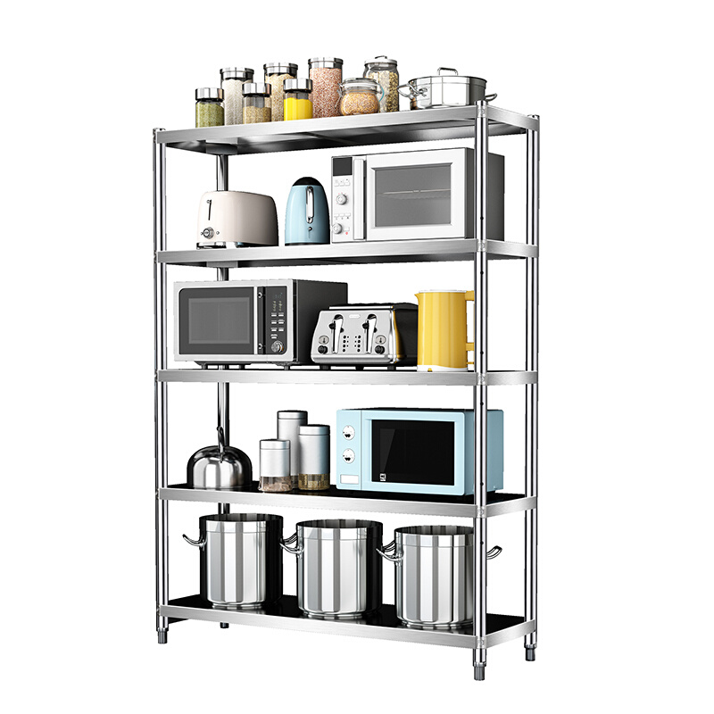 家用不锈钢厨房置物架五层落地收纳架储物放置Q厨具用品货架烤箱