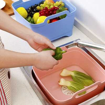 新款厨房 家用 洗菜篮塑料移动水槽带把手沥水架洗菜蓝水池置物洗