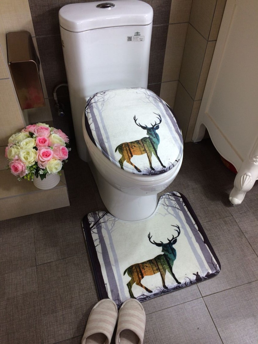 欧式麋鹿卫生间马桶地垫u型垫子卫浴室脚垫厕所吸水防滑垫可机洗