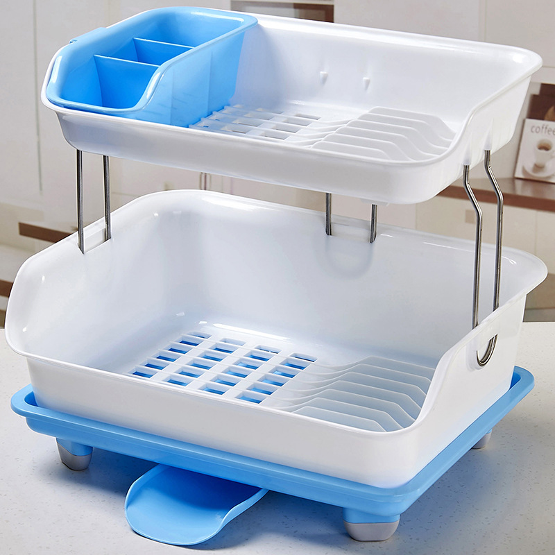 加厚塑料PP厨房置物架双层大容z量碗筷收纳架水槽滤水晾碗架沥水