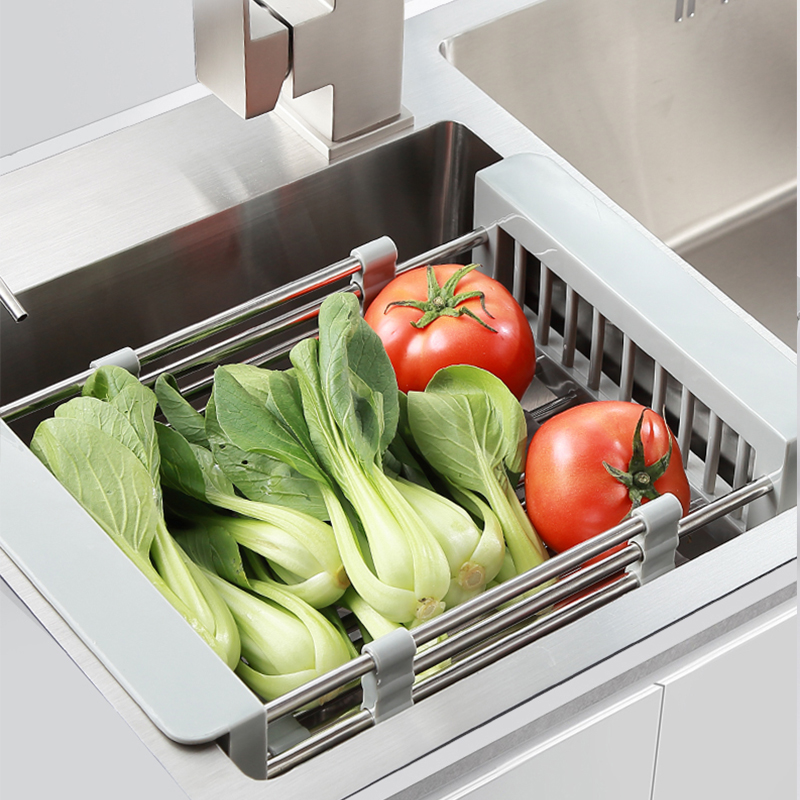 厨房水槽沥水篮 可伸缩洗菜盆沥水架 不锈钢加粗沥水抽拉洗菜篮