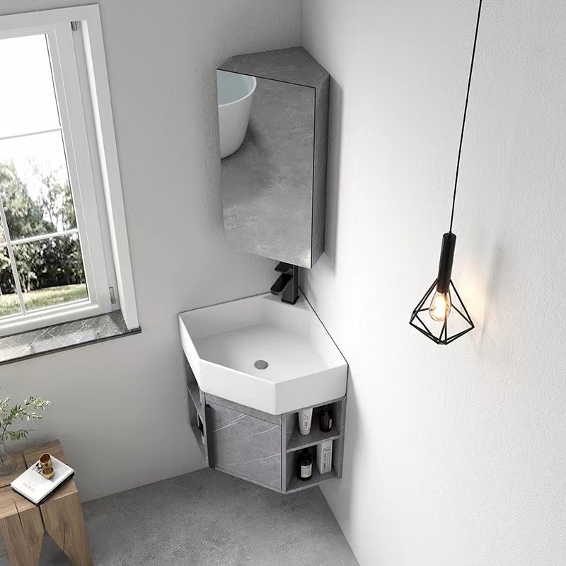 小户型PVC三角形浴室柜组合卫生间转角洗手洗脸盆墙角防水洗漱台