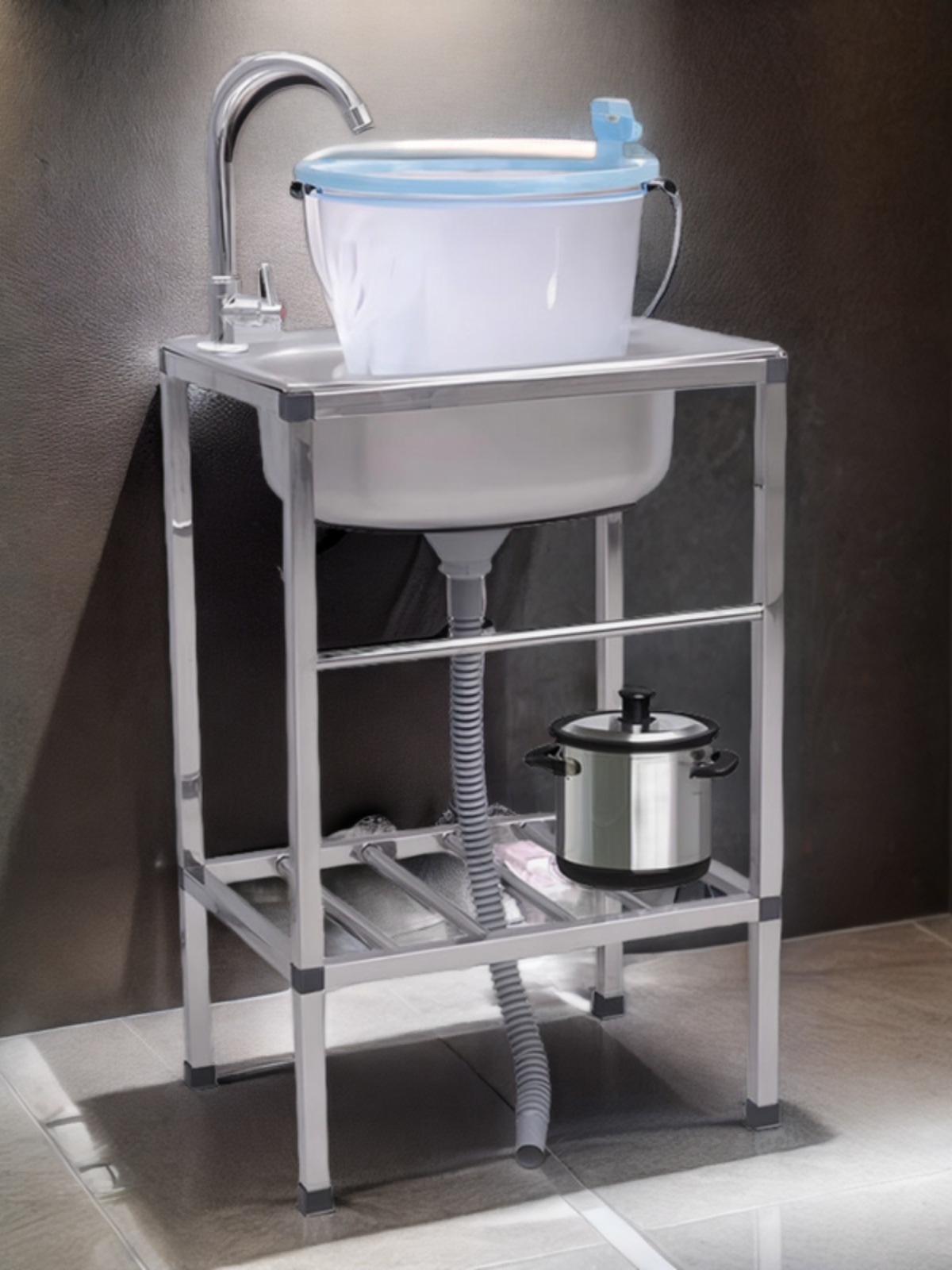 加厚洗菜盆双槽厨房不锈钢水槽洗碗池家用简易置物带支架子水池盆