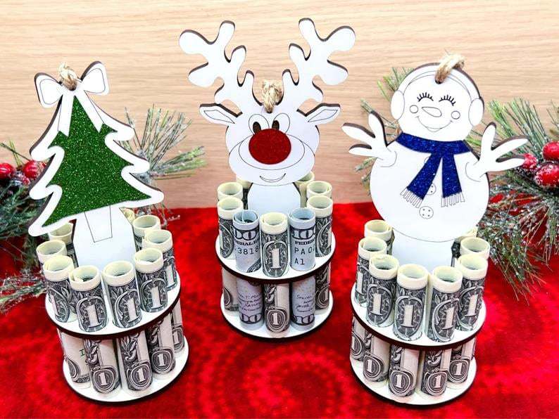 ChristmasUniqueMoneyHolder独特的钱夹木质雪人麋鹿圣诞树