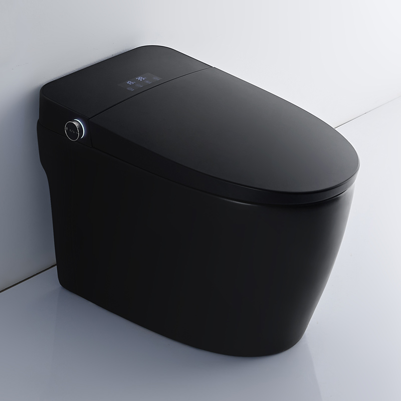 日本创意自动翻盖烘干坐便器电动冲水哑光磨砂黑色一体式智能马桶