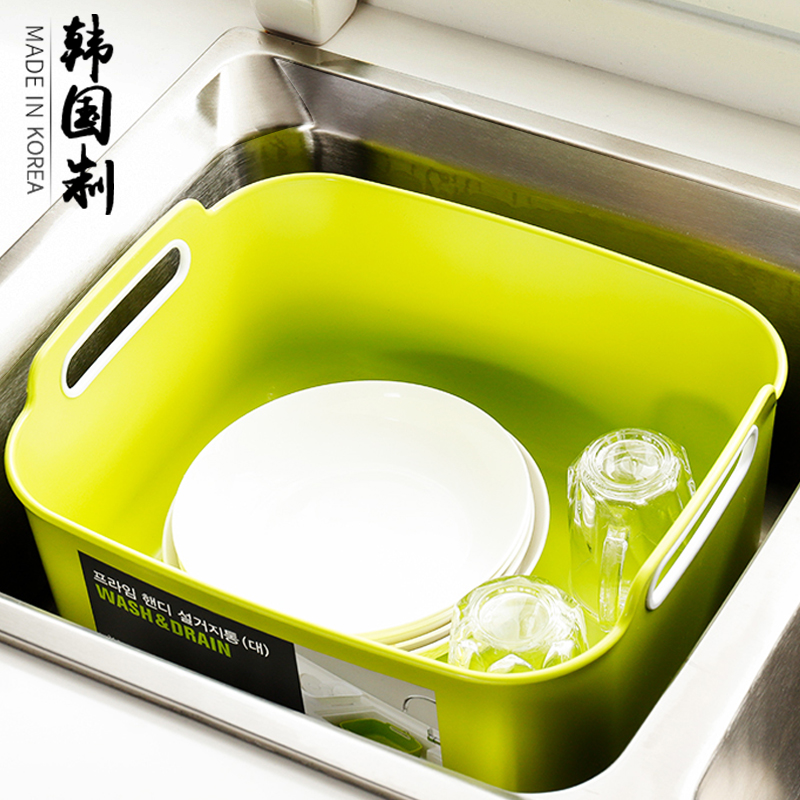 韩国进口厨房沥水篮洗菜盆家用大号滴漏洗碗盆水果盆塑料移动水槽