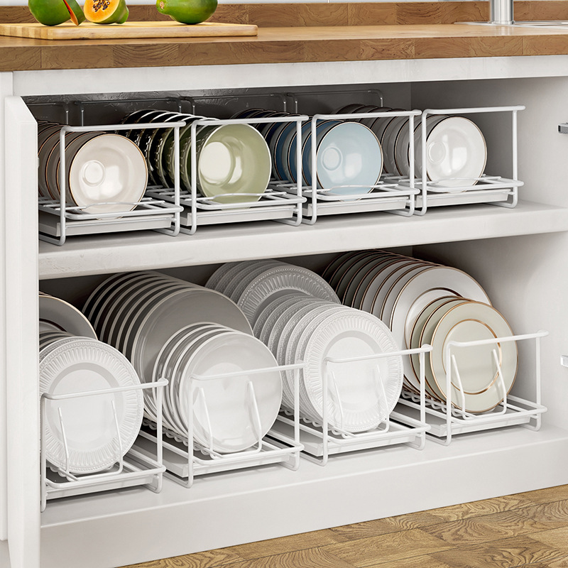白色单层碗盘收纳放碗碟橱柜碗架小型柜内置物架厨房水槽沥水篮