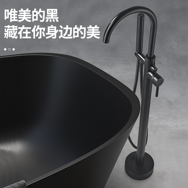 全铜冷热落地式浴缸水龙头缸边立式木桶立柱盆墙接式枪灰可免打孔