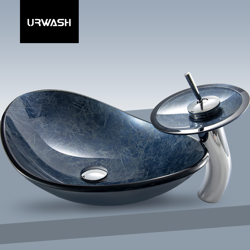 钢化玻璃台上盆家用洗手盆现代简约灰蓝网红艺术盆圆形方形创意