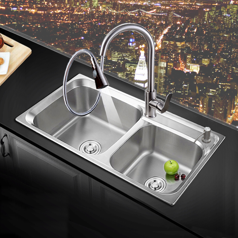 水槽双槽 小户型厨房洗菜盆套餐家用304不锈钢洗碗槽一体小号尺寸