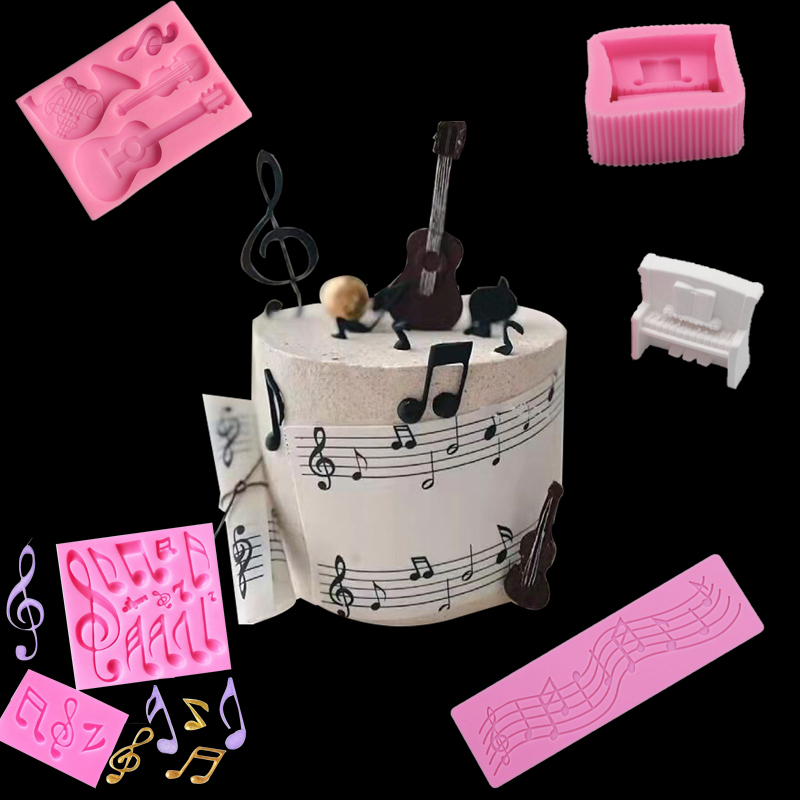 音符翻糖硅胶模具大小音乐符号吉他蛋糕装饰diy烘焙工具 粘土模具