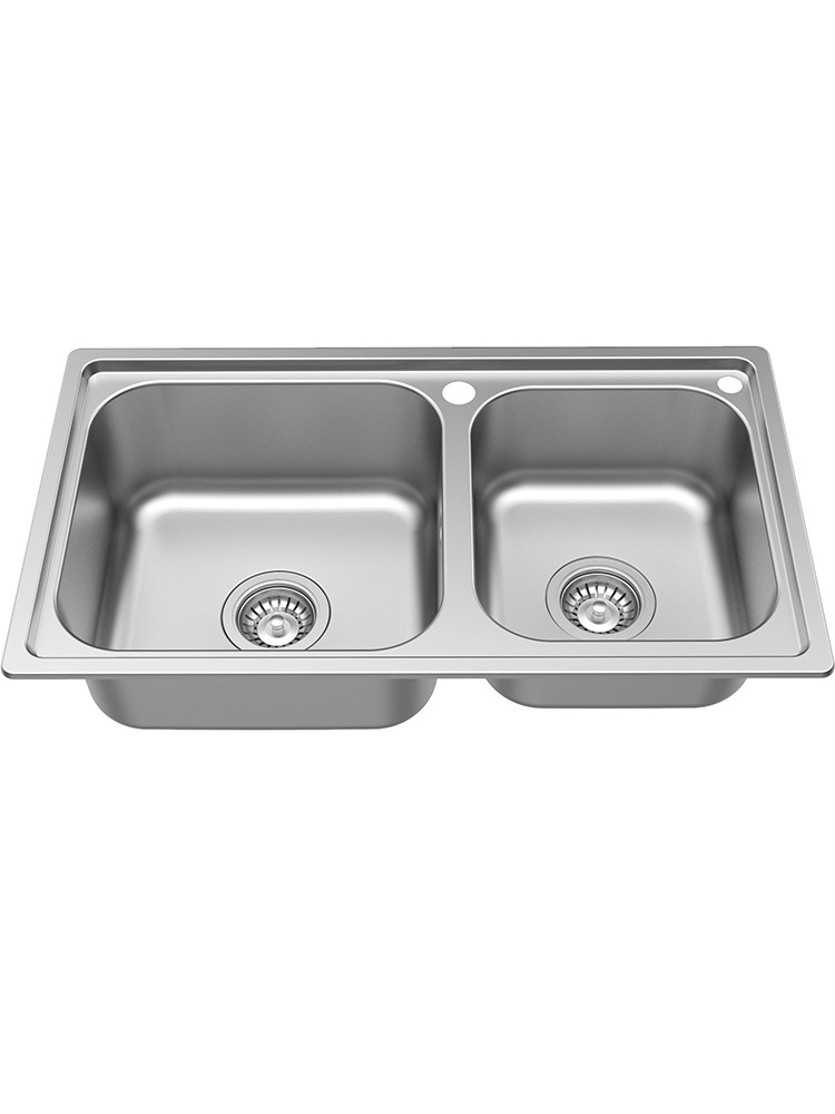 厨房小双盆SUS304不锈钢洗碗盆加厚拉丝洗菜盆双池水槽大双槽套餐