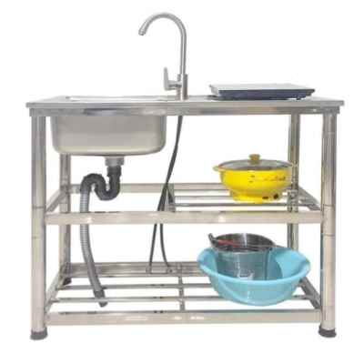 新款厂促厨房不锈钢水槽单池台面一体式洗菜盆洗碗槽简易带支架品
