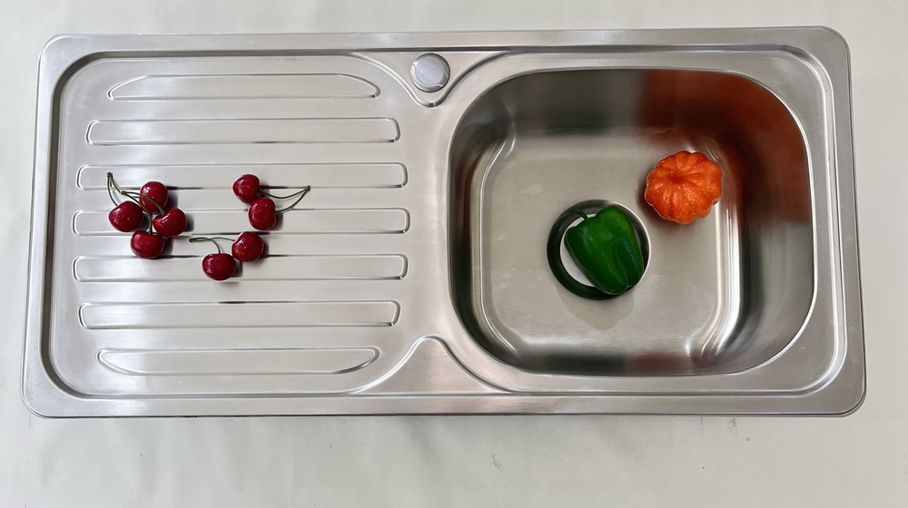 台下盆SUS304不锈钢单槽带板 洗菜盆 左板右盆 右翼厨房水槽 外贸