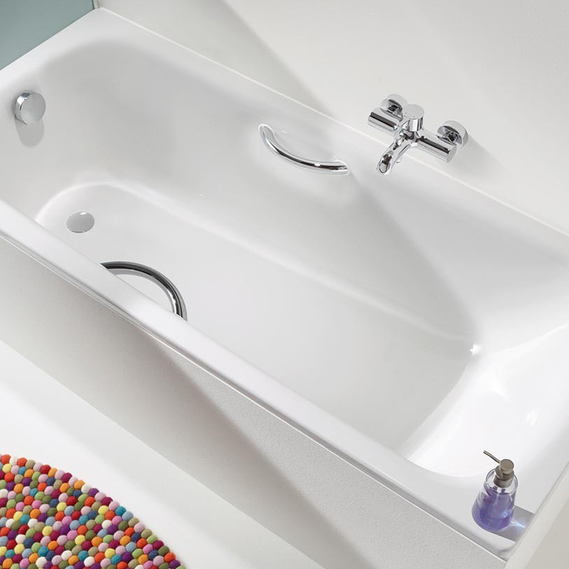 德国原装进口钢板浴缸336 带扶手嵌入式搪瓷方形白色亮洁釉特价