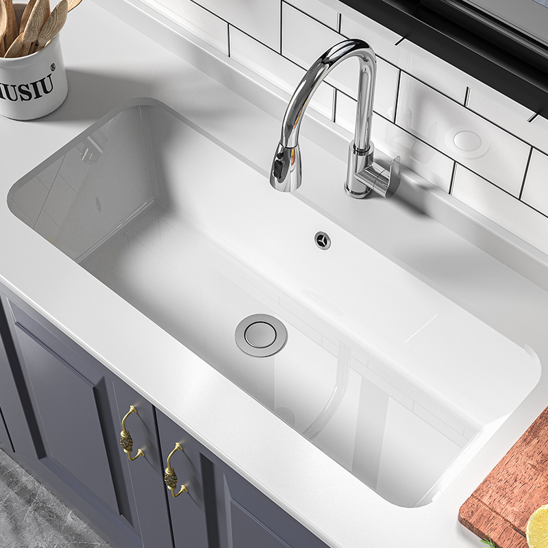 长方形陶瓷台下洗碗池大单槽洗手池嵌入式台下盆洗脸面盆菜盆水槽