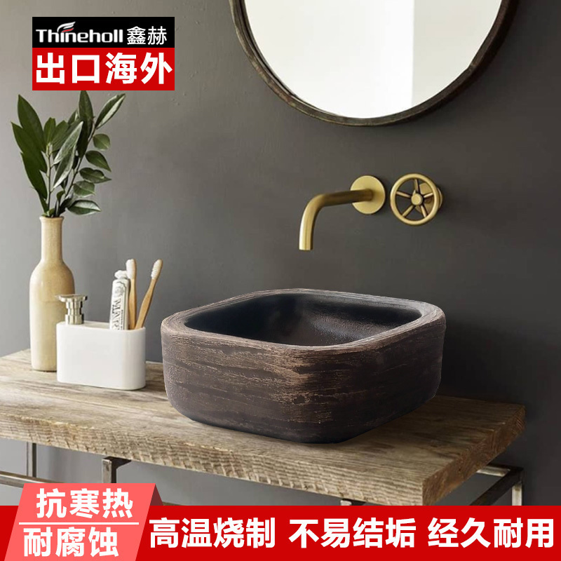 复古台上盆方形陶瓷中式洗手盘工业风卫生间厕所家用艺术洗脸台盆