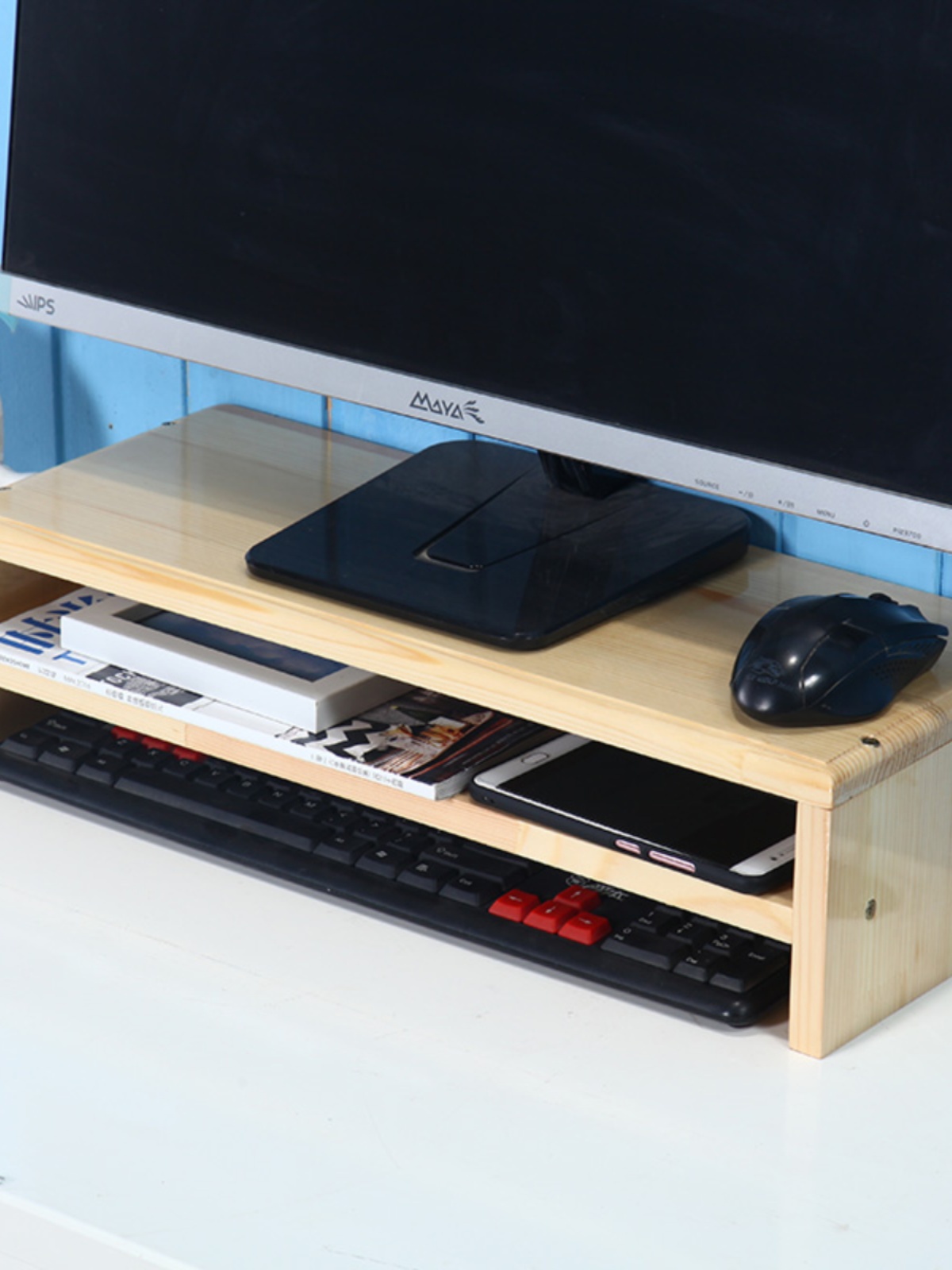 护颈实木电脑桌面显示器免安装多功能简约家庭收纳神器厨房置物架