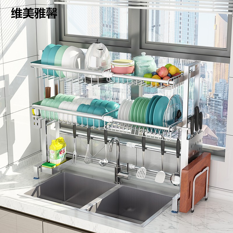 304不锈钢厨房置物架水槽伸缩洗碗池碗碟碗筷沥水架用品家用大全