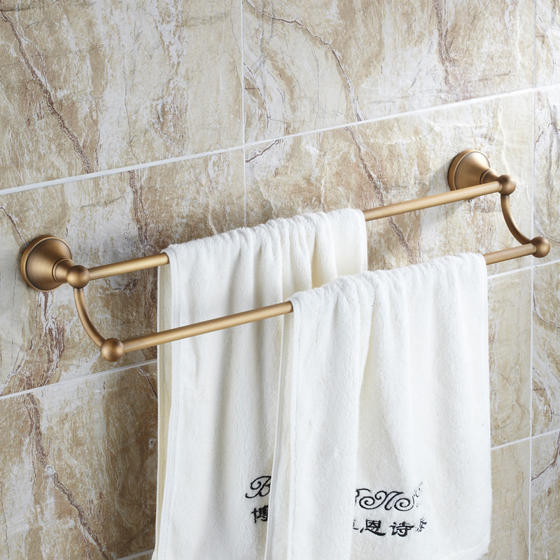 全铜仿古双杆毛巾架 卫生间浴巾架置物架 欧式浴室毛巾杆