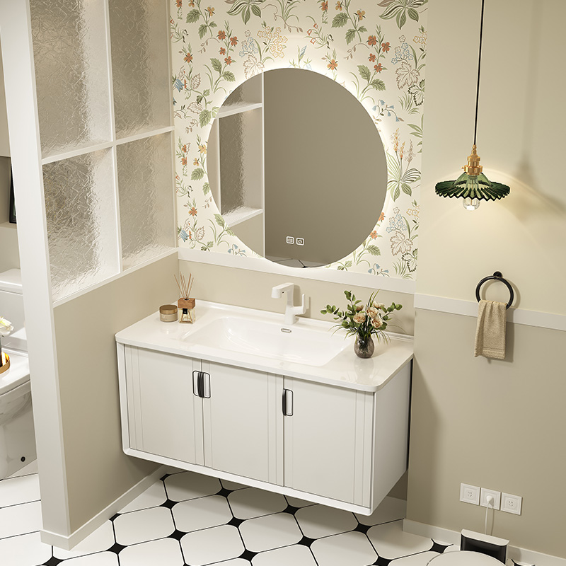 橡木烤漆浴室柜圆角一体陶瓷盆卫生间洗手池洗脸盆柜小户型奶油风