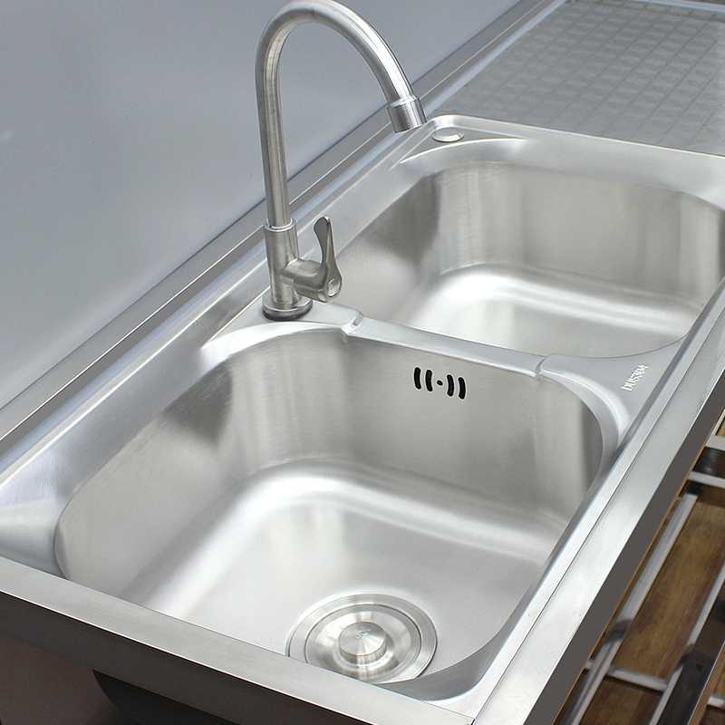 厂家厨房不锈钢水槽台面一体式洗菜盆带平台双槽洗手盆带支架洗碗