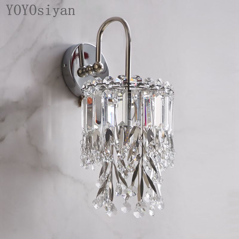 YOYO 现代简约轻奢银色树叶水晶壁灯 简约现代客厅卧室床头卫生间