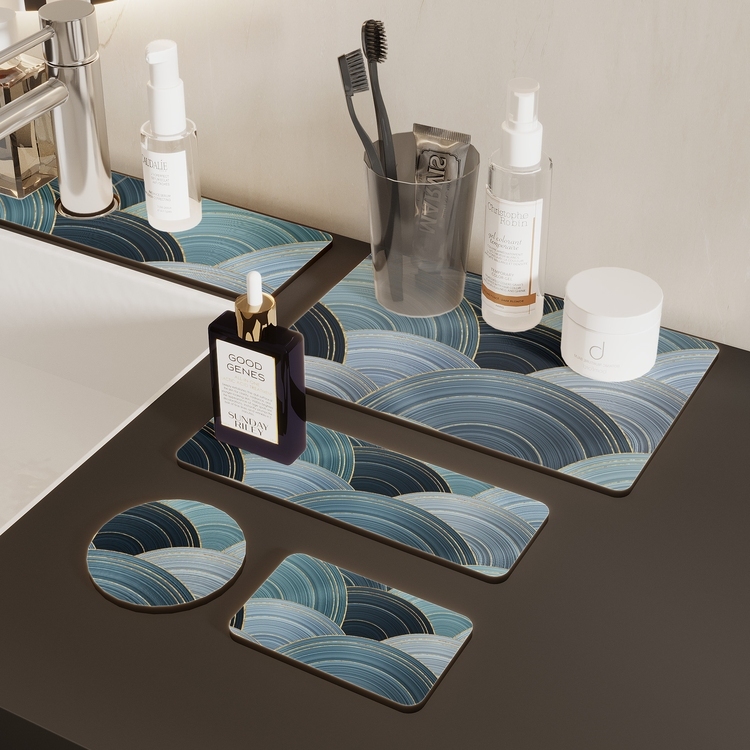 轻奢抽象洗手台水龙头卫生间洗漱台面吸水垫浴室牙杯杯垫硅藻软垫