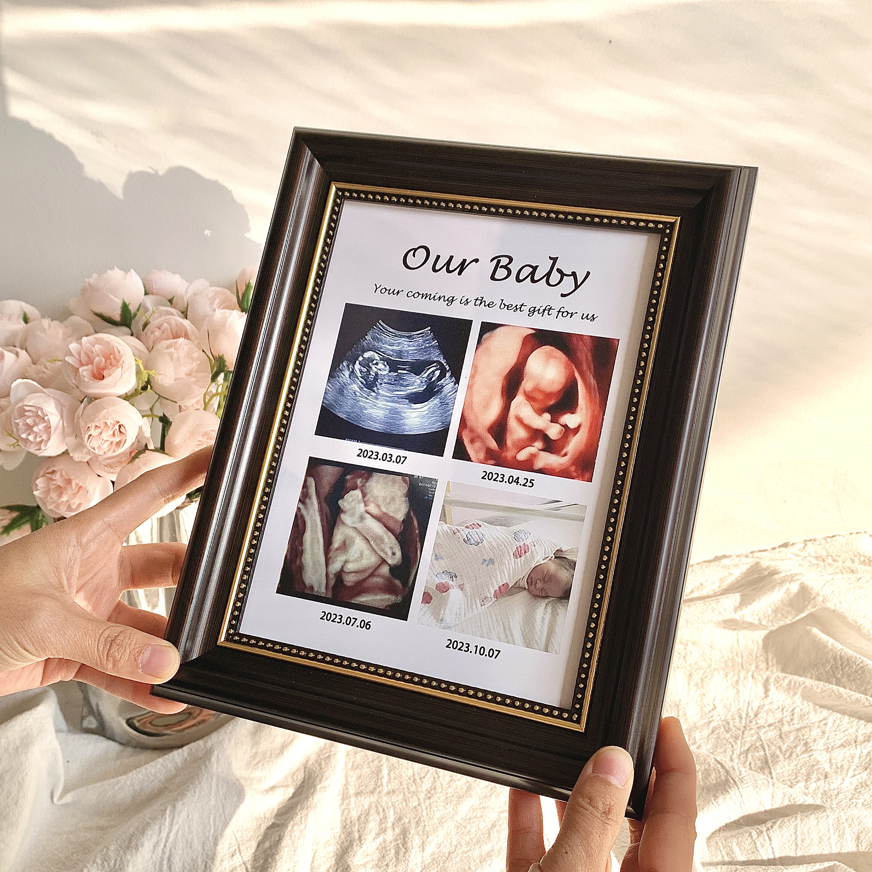 宝宝b超四维照片打印婴儿出生礼物摆台相框nt四宫格孕期记录留念