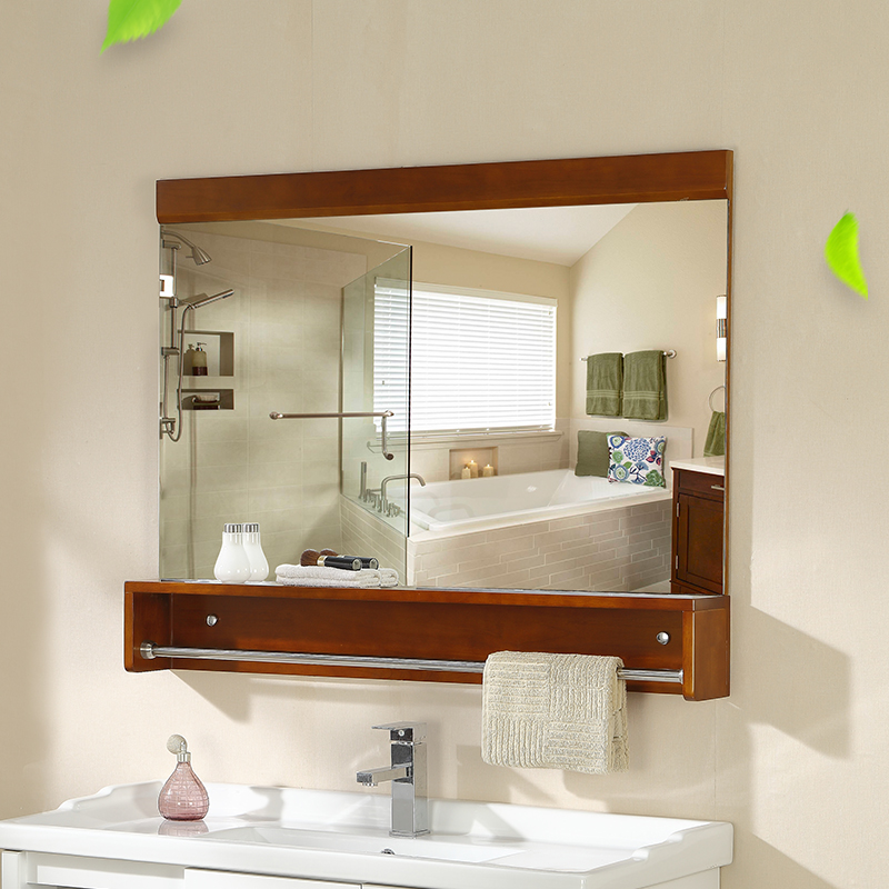 卫浴室镜子橡木现代简约卫生间洗手间厕所镜子柜带置物架壁挂定制