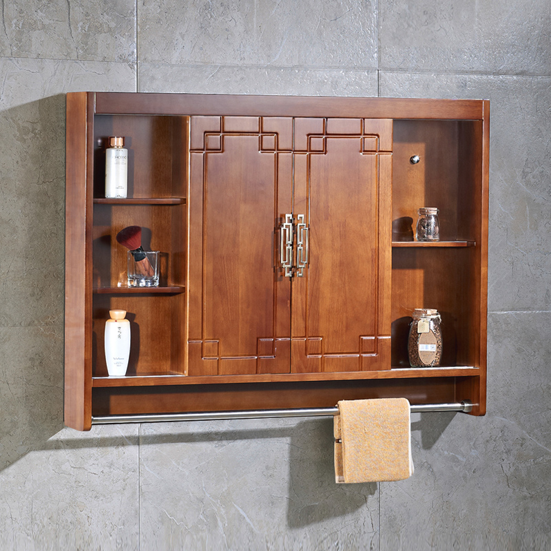新中式镜柜橡木实木隐藏式风水镜柜卫生间浴室柜镜子置物架卫浴柜