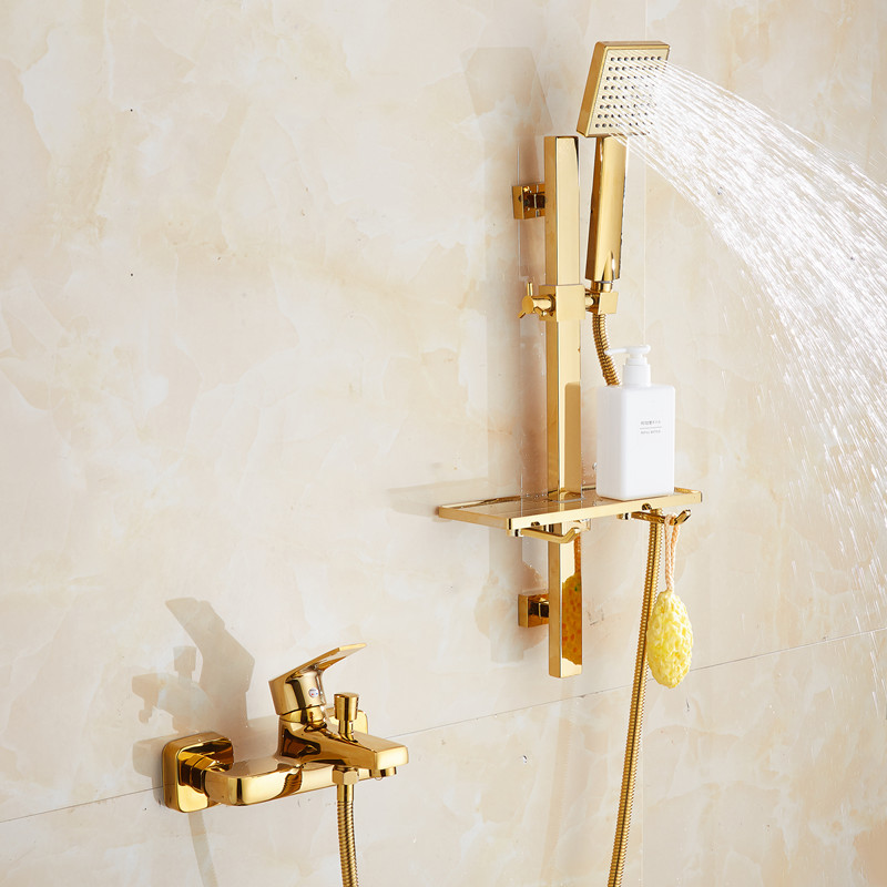 全铜冷热水龙头淋浴花洒套装喷头淋简易混水阀洗澡浴室雨增压浴缸
