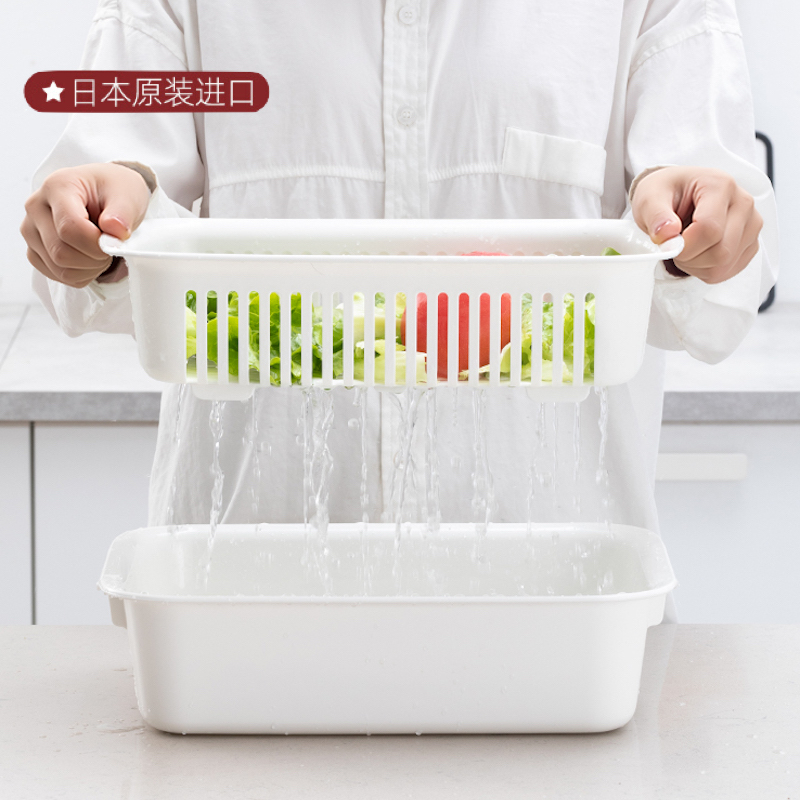 日本进口ASVEL双层洗菜盆家用收纳沥水篮水槽洗水果厨房用沥水架