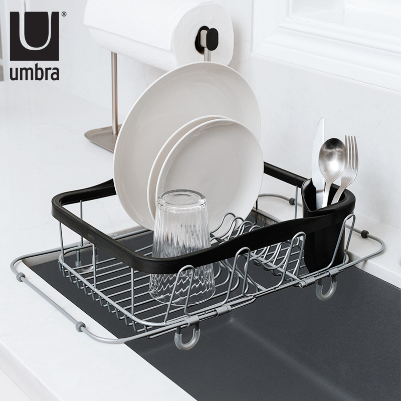 UMBRA水槽碗碟架厨房家用多功能滤沥水篮可伸缩碗筷收纳置物架子