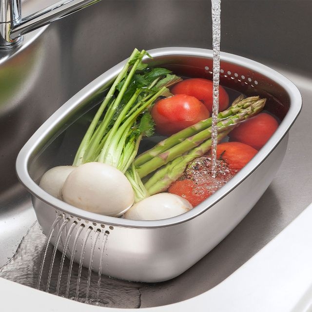 日本制 方形不锈钢大容量沥水篮洗菜洗碗盆方形家用水槽式洗菜篮