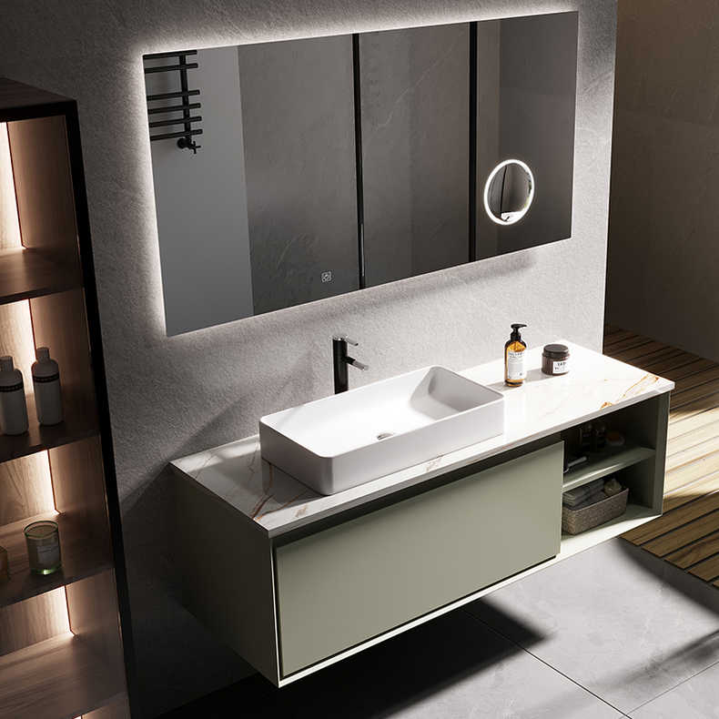 定制橡木轻奢岩板浴室柜现代简约卫生间洗漱台智能感应洗脸台盆柜
