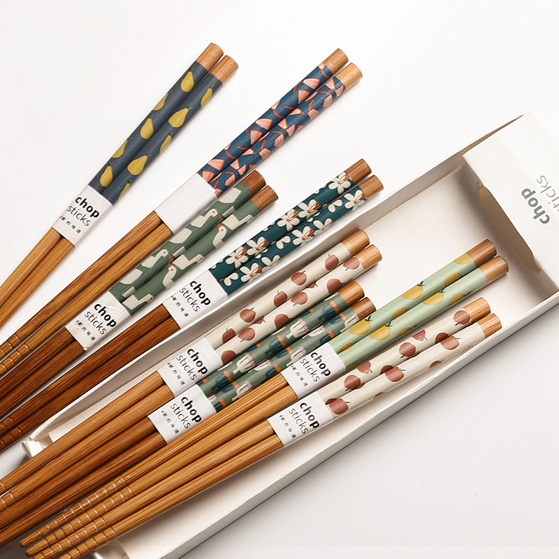 日式竹筷子家用天然木质木筷防滑防霉快子家庭网红ins风一人一筷