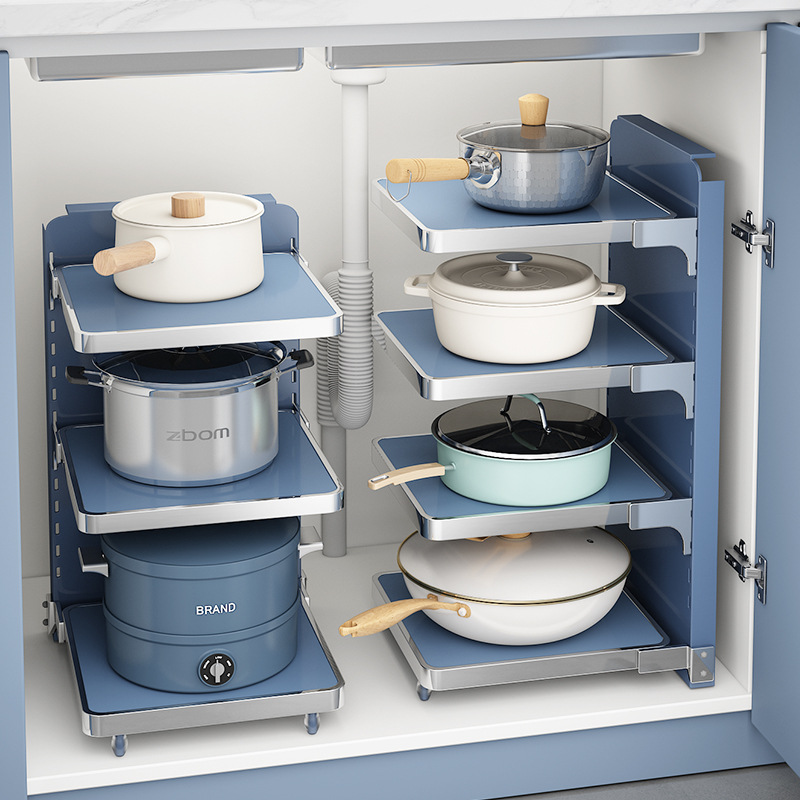 厨房置物家用橱柜内柜子分层放锅架多功能下水槽多层锅具收纳架子