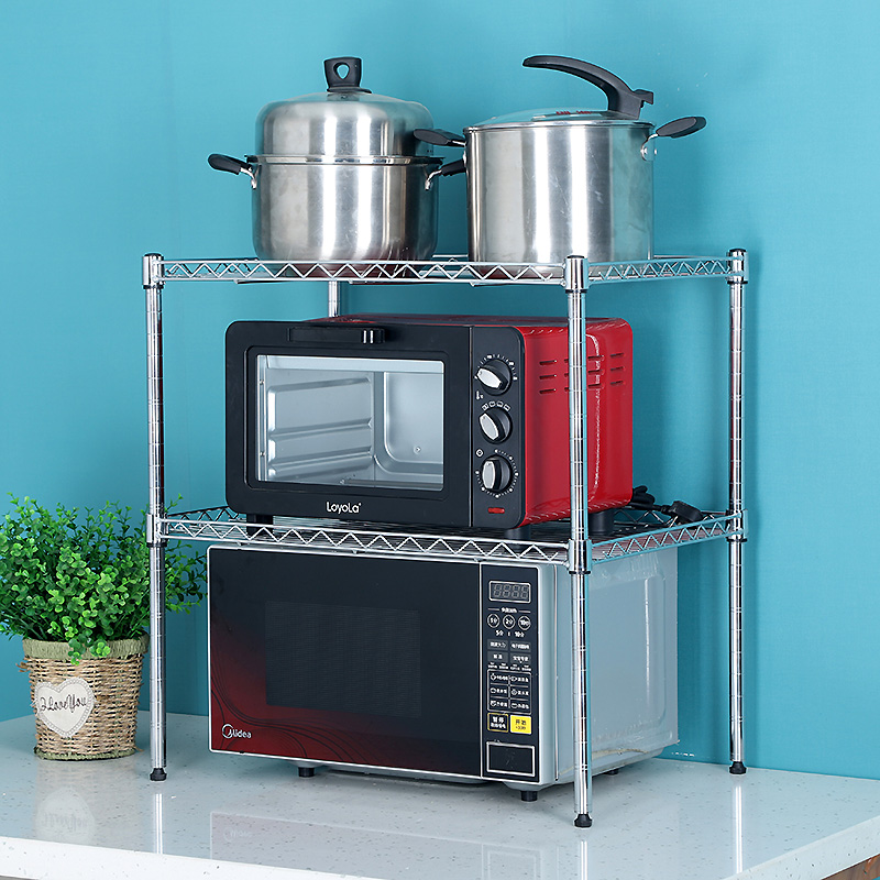 厨房置物架两层微波炉架烤箱架杂物整理架多功能收纳落地层架2层