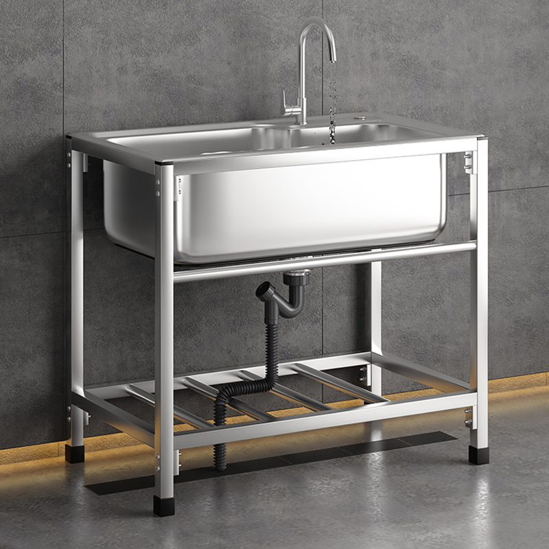 双槽大单槽厨房洗菜盆不锈钢带30加厚水槽洗碗槽洗碗池4支架简易