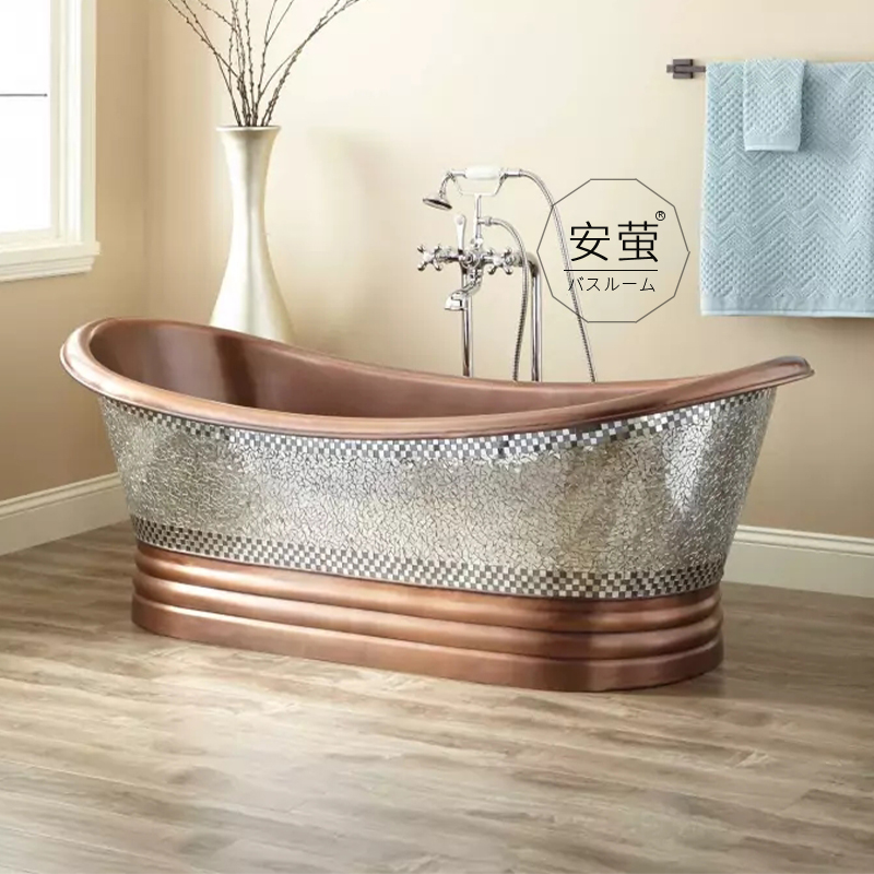 铜质家用浴缸轻奢定制椭圆形成人大浴缸独立式双人高档别墅洗澡盆