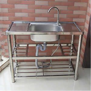 简易洗菜盆带架子不锈钢水槽单槽出租房阳台加厚洗手碗池落地置物