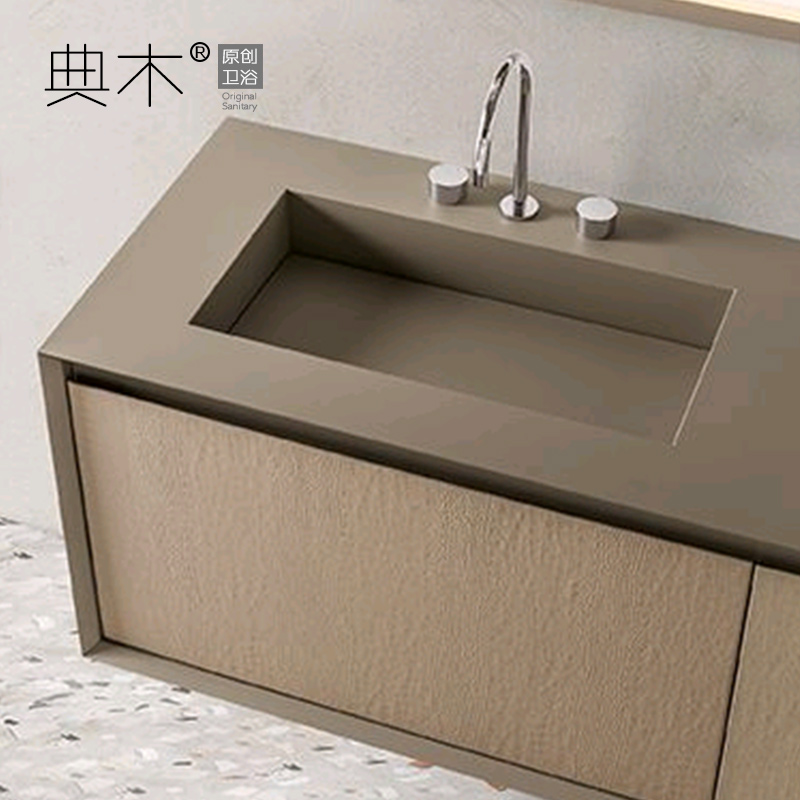 北欧岩板一体浴室柜组合洗漱台洗脸盆柜面盆现代简约洗手台卫生间